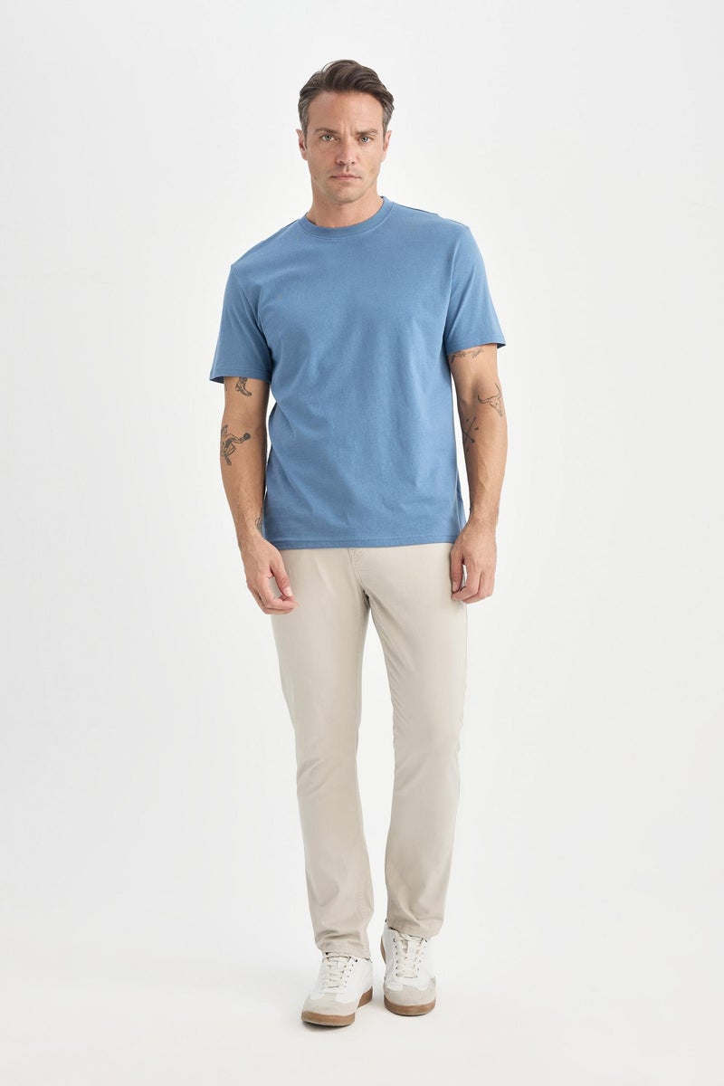 DeFacto Blue Man New Regular Fit Crew Neck Basic T-Shirt Casual - Image 5